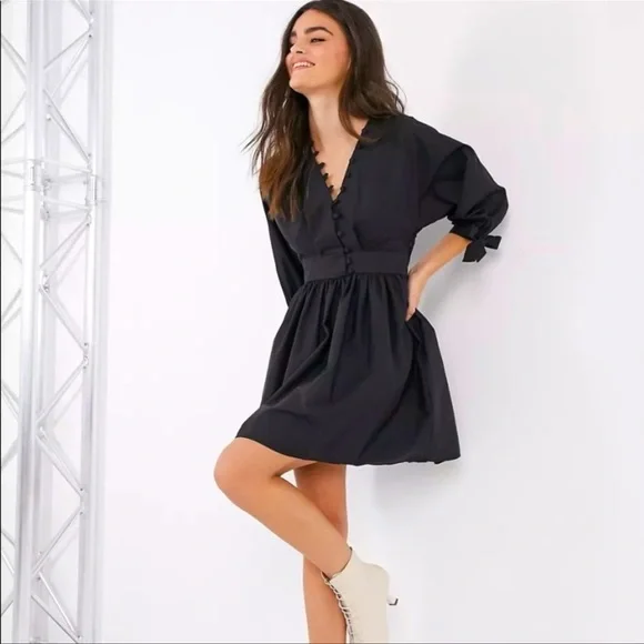black pinafore mini dress Women's Tuyen A-line Puffy Sleeved Polyester Mini Dress S/M/L/XL/Customize Midnight Blue MEAN BLVD, Midnight Blue / S main image 1
